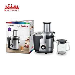یک آبمیوه گیری بوش با یک فنجان آبمیوه و یک جعبه آبمیوه گیری بوش در پس زمینه.